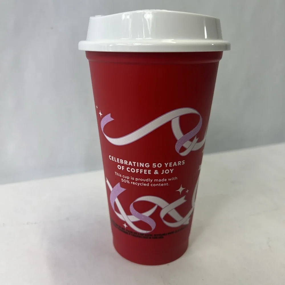 Rare Starbucks Logo 50th‎ Anniversary Christmas Red Plastic Tumbler with Lid